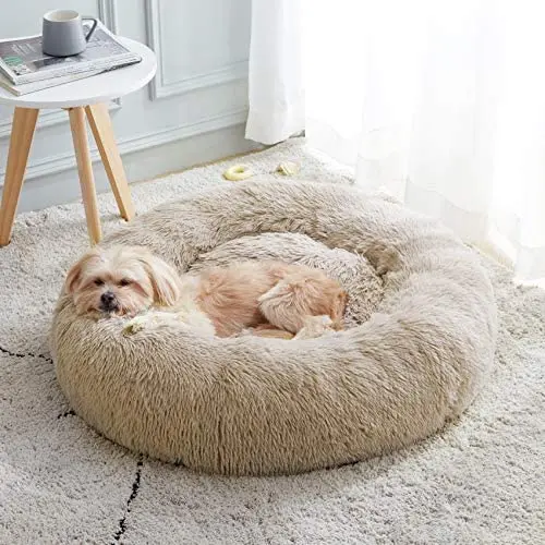 Calming Dog Bed & Cat Bed, Anti-Anxiety Donut Dog Cuddler Bed, Warming Cozy Soft Dog Round Bed, Fluffy Faux Fur Plush Dog Cat Cushion Bed for Small Medium Dogs and Cats (20''/24''/27'') Calming Dog Bed & Cat Bed, Anti-Anxiety Donut Dog Cuddler Bed, Warming Cozy Soft Dog Round Bed, Fluffy Faux Fur Plush Dog Cat Cushion Bed for Small Medium Dogs and Cats (20''/24''/27'')