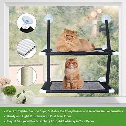 ZolooPet Cat Hammock Bed, Double Layers Cat Window Perch with Scratching Post, Holds Up to 60 Lbs, Large Size Resting Seat for Any Cats