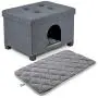 Pawristocrat Unique Multifunctional Pet House Ottoman with Tray Table - Folding Footrest Seat - Large Cat Cube Condo - Cat Bed for Indoor Pets - Houses for Cats and Small Dogs with Fully Washable Mat