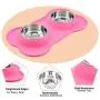 Super Design Stainless Steel Water Food Bowls in Non-Skid & No Spill Silicone Mat,for Small Dogs or Cats, Small, Pink