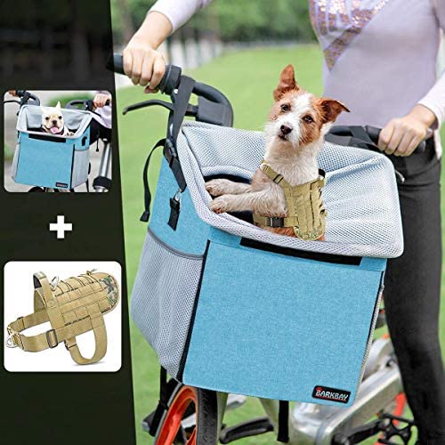 BARKBAY Tactical Dog Harness&Pet Carrier Bicycle Basket Bag Pet Carrier(Camo,S)