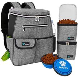 PetAmi Dog Travel Bag Backpack | Backpack Organizer with Poop Bag Dispenser, Multi-Function Pocket, Food Container Bag, Collapsible Bowl | Weekend Pet Travel Set for Hiking Overnight Camping Road Trip