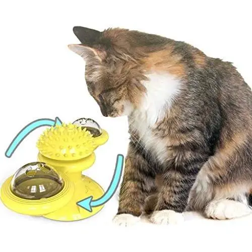 WWYM Spin Windmill Cat Toy, Multifunctional Funny Scratching Cat Hair Brush, Pet Molar Stick- Clean Tooth Brush,Yellow WWYM Spin Windmill Cat Toy, Multifunctional Funny Scratching Cat Hair Brush, Pet Molar Stick- Clean Tooth Brush,Yellow
