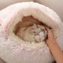 Rainlin Pet Bed- Round Soft Plush Burrowing Cave Hooded Cat Bed Donut for Dogs & Cats, Faux Fur Cuddler Round Comfortable Self Warming Indoor Sleeping Bed Pink (19.7''x19.7'')