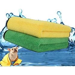 Kwispel Dog Bath Towel - Super Absorbent Microfiber Dog Towel for Small Medium Large Dogs and Cats, Yellow & Grey