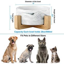 Jerock Ceramic Cat Dog Bowls Raised Food and Water Dish with Anti-Slip Wooden Stand Elevated Round Pet Feeding Bowl Dishwasher Safe & Easy to Clean
