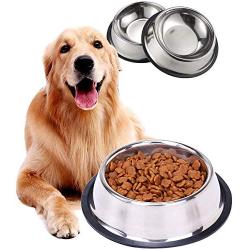 TEESUN Stainless Steel Dog Bowls, 2 Single Bowl for Dog Food and Water Raised Pet Eating Dishes for Small Medium Dog, Cats, Puppies with Non Slip Rubber Base