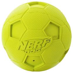 Nerf Dog Soccer Ball Dog Toys with Interactive Squeaker, Lightweight, Durable and Water Resistant, 4 Inches, For Medium/Large Breeds, Two Pack, Green and Red