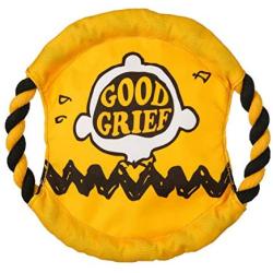 Peanuts Good Grief Rope Frisbee Dog Toy | Officially Licensed Peanuts Dog Rope Toy Frisbee | Yellow Dog Frisbee Rope Dog Toy with Good Grief