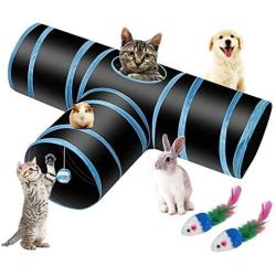 N/W Cat Tunnel, Collapsible Cat Toys, Tube Cat Toys 3 Way for Indoor & Outdoor Cats, Tunnel Bored Cat Pet Toys with Hanging Ball and 2 Pcs Mice Toys, for Cat, Puppy, Rabbit