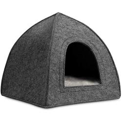 Hollypet Felt Pet Bed, Cat Tent Cave for Kittens and Small Dogs, 16 x 16 x 17 inches Triangle Feline House Hut with Washable Cushion for Indoor Outdoor