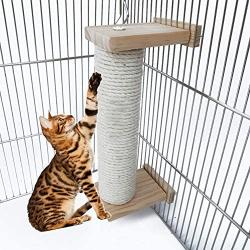 ZARYIEEO Cat Scratching Post, Cage Mounted Cat Activity Tree, Cat Furniture, Claw Scratcher Post Covered with Natural Sisal Rope, Cat House Accessory Scratching Pole for Kitten