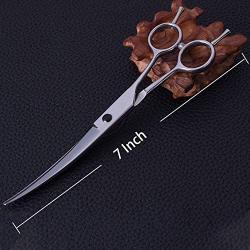 PoKids Curved Dog Scissors 7'' for Pet Grooming Scissors Professional and Stainless Steel Sharp Blade Cutting