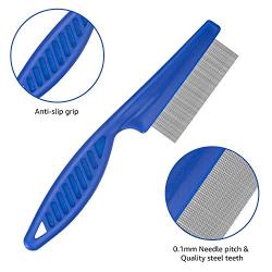 BENSEAO Flea Comb for Cats Dog Comb Lice Comb Metal Teeth Durable Tear Stain Dog Combs Remove Float Hair Combing Tangled Hair Dandruff Pet Comb Grooming Set 3 Pieces Add Storage Pouch (Blue)