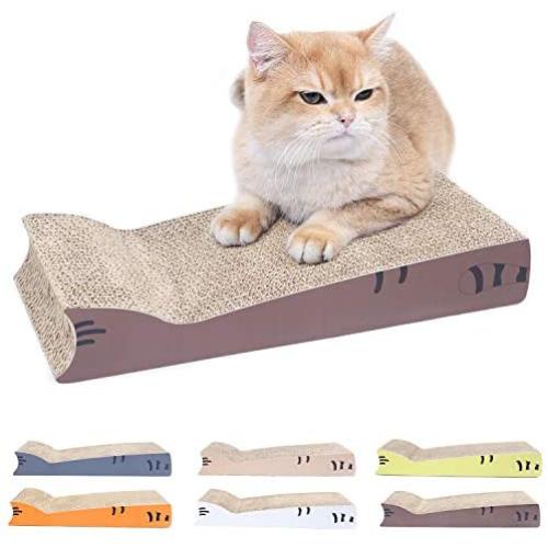 AMZNOVA Cat Shaped Scrathing Pad, Strong Durable Scratcher Cardboard Lounge, Kitty Scratch Toy with Catnip, Small, Coffee