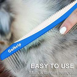 Cafhelp Dog Comb, Cat Comb with Rounded and Smooth Ends Stainless Steel Teeth and Non-Slip Grip Handle, Professional Dog Grooming Tools for Removes Tangles and Knots, Pet Comb for Dogs