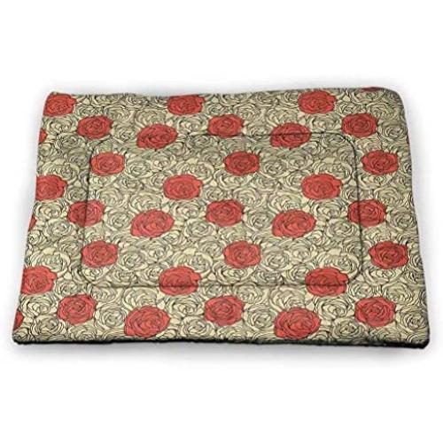 DayDayFun Rose Cute Pattern Pet Mat Flourishing Pink Roses with Tender Spring Summer Soulful Blossoms Bridal Waterproof and Warm Pet Mattress Pale Pink Green Bluegrey