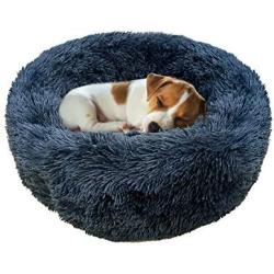 Pasking Plush Round Pet Bed for Medium Dogs Cats, Faux Fur Dog Beds Washable Cat Calming Bed Donut Cuddler Self Warming Indoor Grey