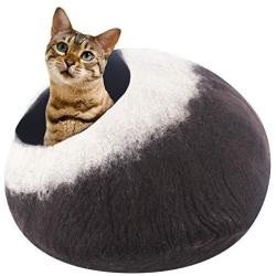 Juccini Handcrafted Felted Wool Cat Cave Bed for Cat and Kittens - Felted from 100% Natural Wool