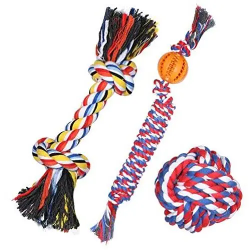 DELOMO Dog Rope Toy, 3 Pack Dog Chew Toys, Durable Dog Toys for Aggressive Chewers, interactive Dog Toys Set with 100% Natural Cotton DELOMO Dog Rope Toy, 3 Pack Dog Chew Toys, Durable Dog Toys for Aggressive Chewers, interactive Dog Toys Set with 100% Natural Cotton