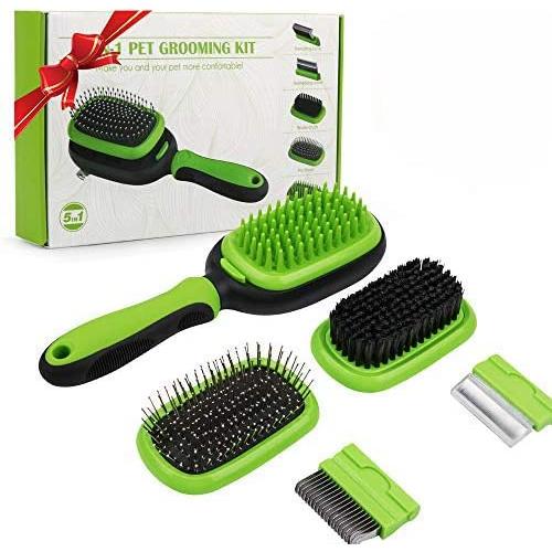 AriTan Updated Pet Brush 5 in 1, Dog and Cat Shedding Grooming Tools Suitable for Long or Short Hair Removes Undercoat, Dander, Dirt, Massages, Improves Circulation