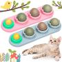 Nuanchu 2 Pieces Catnip Wall Ball Toys Rotatable Snack Edible Balls Cat 4-1 Removable Licking Catnip Balls Chewing Cleaning Teeth Toy for Cats Kitten Kitty