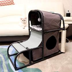 Goetland Modern Cat Tree House Condo Pet Furniture Large Cat Tower Bed Scratching Post Climber Peek Holes Dangling Toy