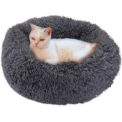 Dog Bed Cat Beds Donut，Soft Plush Pet Cushion，Calm Pet Bed, Comfortable Fur Donut Pillow, Improved Sleep for Cats (Multiple Sizes) (Medium(50cm/19.7inch), Dark Gray)