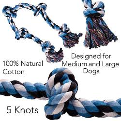 Dog Rope Toy for Aggressive Chewers - Medium to Large Breed Dogs | Extra-Large Tug of War Toy for Bonding with your Best Friend | 100% Cotton Chewing Rope - 36 Inches Long | Washable Blue| Bonus eBook