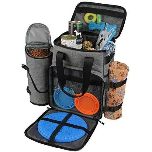 Hilike Premium Pet Travel Bag for Dog & Cat-Week Away Tote Organizer Bag for Dogs Travel-Includes 1 Dog Tote Bag,1 Dog Food Carrier Bag, 2 Silicone Collapsible Bowls,1 Blanket,1 Frisbee(Grey) Hilike Premium Pet Travel Bag for Dog & Cat-Week Away Tote Organizer Bag for Dogs Travel-Includes 1 Dog Tote Bag,1 Dog Food Carrier Bag, 2 Silicone Collapsible Bowls,1 Blanket,1 Frisbee(Grey)