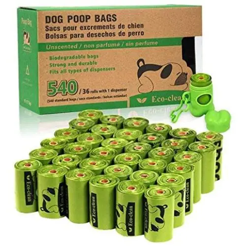 ECO-CLEAN Poop Bags, 36 Rolls/540 Dog Poop Bags with Dispenser, Dog Waste Bags, Unscented, Leak-Proof, Easy Tear-Off