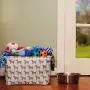 White Dog Canvas Storage Basket Box for Household Items or Toys - with Gray Dog Pattern. 16.5in x 12.5in x 7.5in