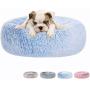 Poohoo Calming Faux Fur Donut Cuddler Dog Bed,Washable Round Cat Bed Pillow Cuddler Gradient Color(23''/30'') for Small Medium Dogs (M 23'', Blue)