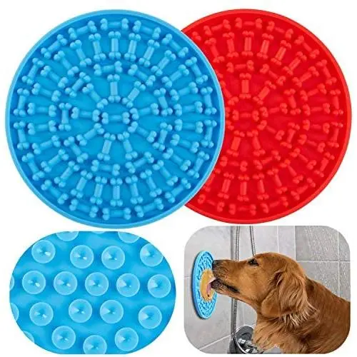 Ximoon 2 Sets Dog Lick Pad, Slow Dispensing Treater Mat with 37 Strong Suctions to Wall, Dog Bath Distraction Device, Peanut Butter Lick Mat for Pet Bathing Grooming and Training (Red + Blue) Ximoon 2 Sets Dog Lick Pad, Slow Dispensing Treater Mat with 37 Strong Suctions to Wall, Dog Bath Distraction Device, Peanut Butter Lick Mat for Pet Bathing Grooming and Training (Red + Blue)