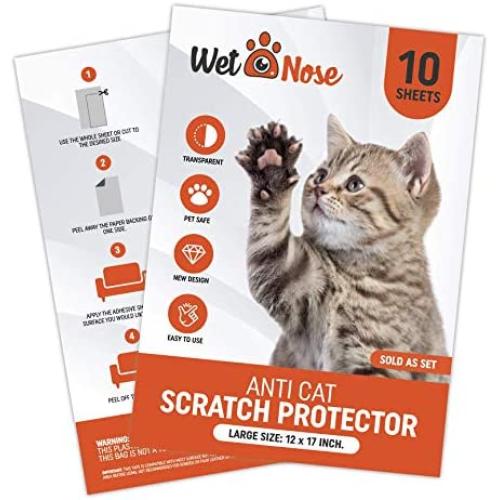 WetNose Anti Cat Scratch Deterrent Furniture Protectors, 10 Sheets, Double Sided Tape for Sofa, Couch, Chair or Beds, Invisible Training Guard for Pets, 12 x 17 Inch Each