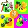 AMZpets 10 Dog Toys for Small Dogs and Puppies. Squeaky Toys | Rope Toys | Plush Games | Chewing Ropes | Balls | Rubber Bone | Carry Bag. Variety Playing Toys Set for Toss and Tug Play.