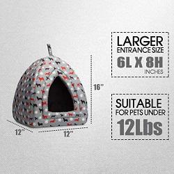 Hollypet Self-Warming 2 in 1 Foldable Comfortable Triangle Cat Bed Tent House, Gray Dog