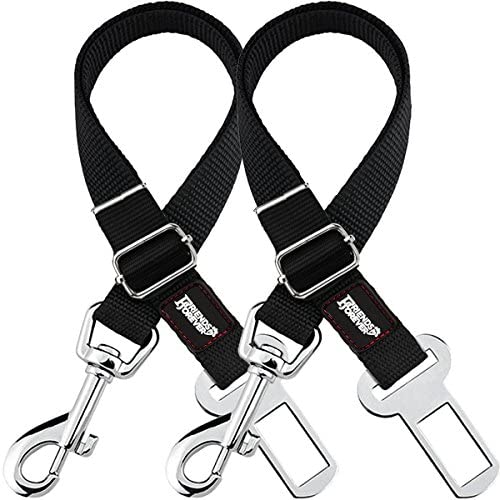Friends Forever Durable Dog Seatbelt for Carseat, Dog Seat Belt for Vehicle, Tether Attachment to Pet Harness, 20-32 Inches Adjustable Length, Crash Tested Nylon Black, 2-Pack Set