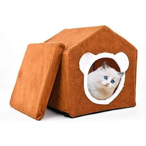 Octagon Cat Houses for Indoor Cats, Covered Cat Bed Cave for Small Pet/Kitten/Puppy/Rabbit, Cat Condo with Removable&Washable Cushion&Cover