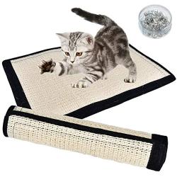 Cat Scratch Pad 2PK Non Scratch Pads Couch Corner Kitty Scratching Bed Post Tree Ramp Cardboard Replacement, Sisal Thin Scratcher Mat with Velcro Pins Protecting Furniture Sofa Chair Desk Legs 16X12in