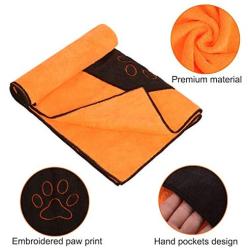 Vikedi Dog Towel, Microfiber Quick Drying Towel with Hand Pockets for Wet Dog Handling and Grip, Ultra-Soft Dog Towel Super Absorbent Pet Bath Towel for Dog and Cat, Machine Washable