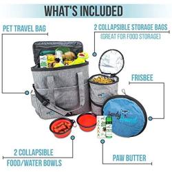 Pet Travel Bag - Easy Travel with Our Dog Travel Bag – Includes Paw Butter, Frisbee, Airline Approved Dog Travel Bag, 2 Collapsible Food-Water Bowls, 2 Food Travel Bags - Perfect for Dog, Cat