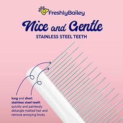 Freshly Bailey Dog & Cat Comb - Get Rid of Tangles & Mats - Amazing Dual Length Pet Comb for Easy & Quick Grooming - Perfect Dematting Combs for Dogs & Cats - Keep Your Fur Babies Happy & Groomed