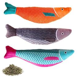 AKETCH 3 Pack Catnip Fish Cat Toy Cat Chew Squeaky Toy Interactive Pets Pillow Plush Bite Kick Fish Toys with Catnip for Cat Toothbrush