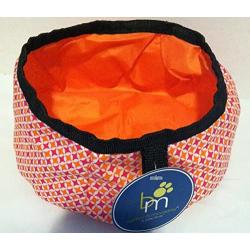 Collapsible Travel Bowls By Barker & Meowsky Orange & Pink Diamonds