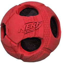 Nerf Dog Bash Rubber Wrapped Tennis Ball Dog Toy, Lightweight, Durable and Water Resistant, 3.5 Inches, for Medium/Large Breeds, Single Unit, Red