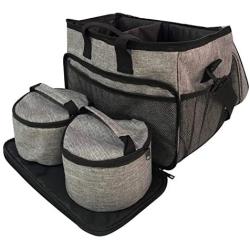 HonourHope Dog Travel Bag - Airline Approved Travel Set for Dogs, Puppy Cat Pet Tote Organizer with Multi-Function Pockets, Dog Food Container Bag and Dog Collapsible Bowl - Gray
