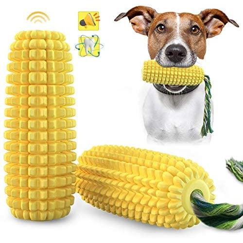 ANROD Dog Talking Toothbrush Chew Toy for Aggressive Chewer Breed,Squeaky Rubber Corn Molar Stick Dog Teeth Cleaning Chew Toys, for Large Medium Small Dogs Dental Care (Yellow)