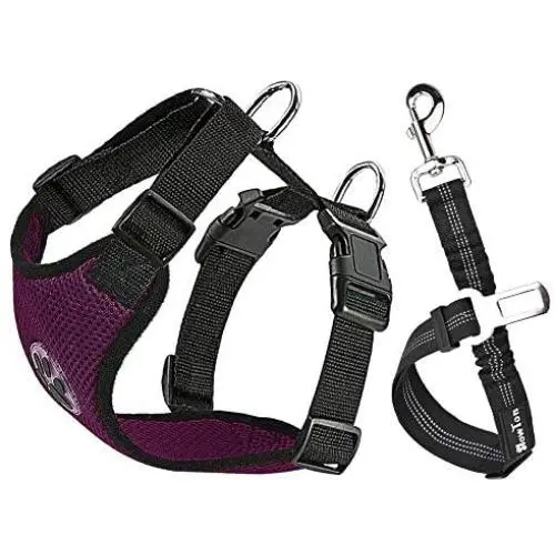SlowTon Dog Car Harness Plus Connector Strap, Multifunction Adjustable Vest Harness Double Breathable Mesh Fabric with Car Vehicle Safety Seat Belt SlowTon Dog Car Harness Plus Connector Strap, Multifunction Adjustable Vest Harness Double Breathable Mesh Fabric with Car Vehicle Safety Seat Belt