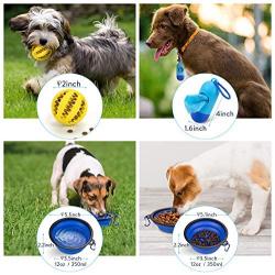 N A PuppyDoggy 2 Pack Collapsible Dog Bowl for Travel Dog Slow Feeder Bowl Water Dish Portable & Dog Toy Ball Chewing Training & Dog Poop Bag Dispenser for Dogs and Cats